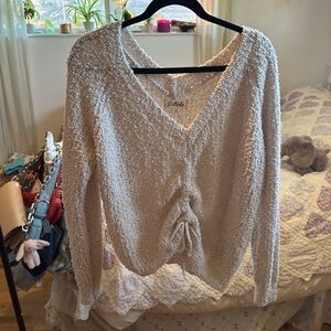 Listicle Cream V-Neck Textured Sweater